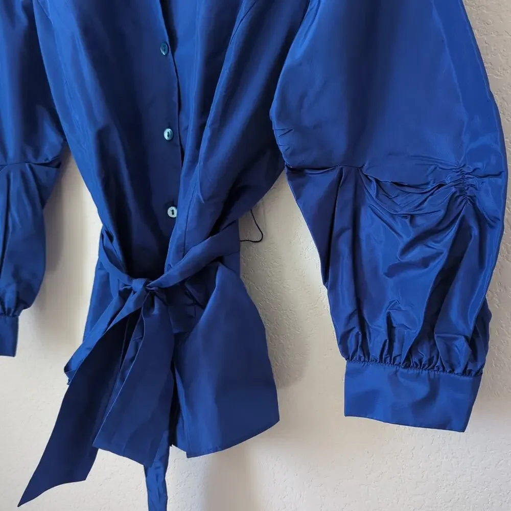 Lafayette 148 New York Womens Top Sheen Shiny 100% Silk Blouse Royal Blue Sz 4 S - Picture 3 of 6